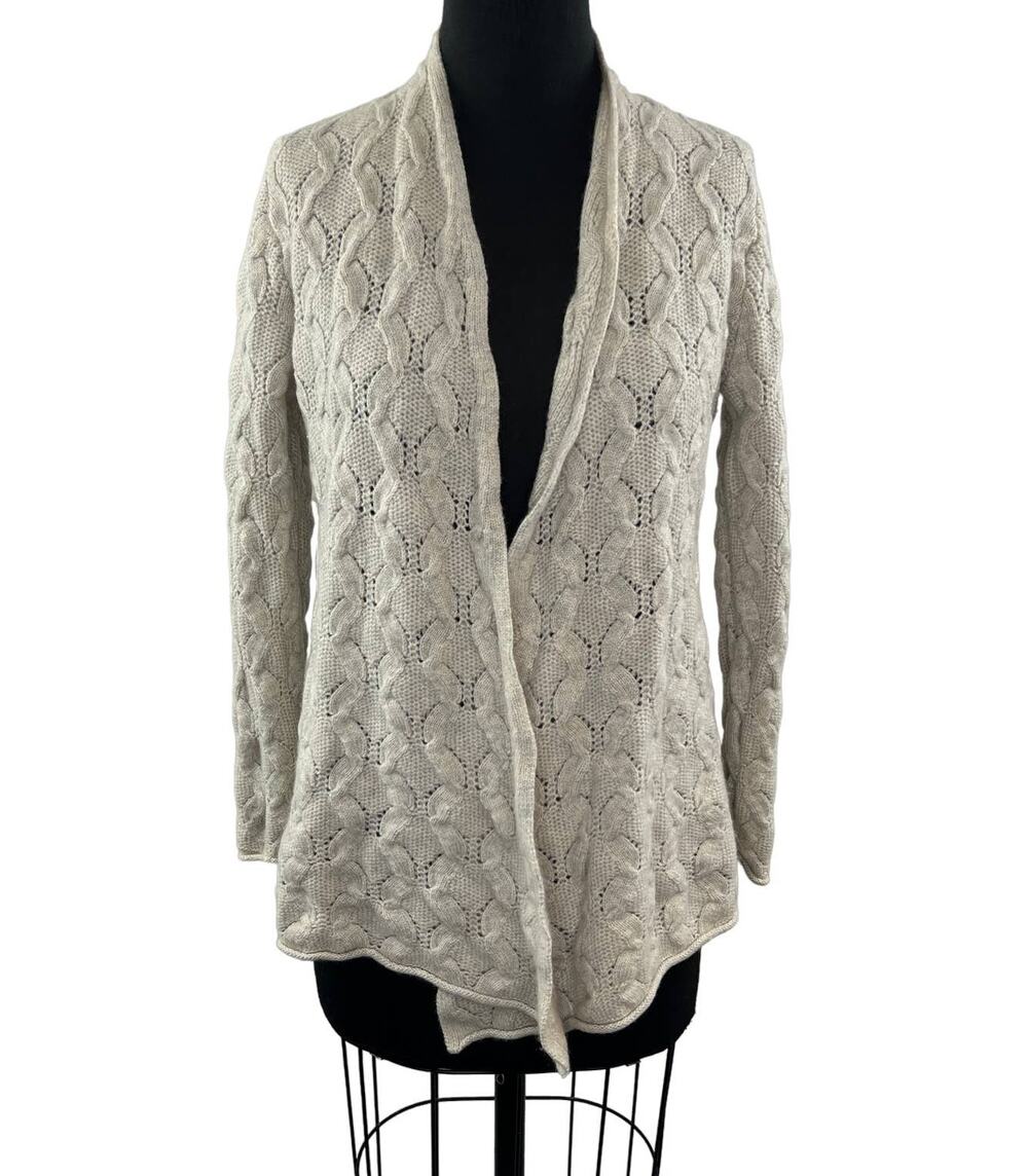SAFFRON Womens Cream Cashmere Long Sleeve Open Front Cardigan Sweater Size M